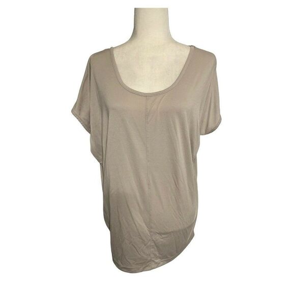 Club Monaco Womens Solid Beige Short Sleeve Top T Shirt Round Neck Medium - Picture 1 of 4